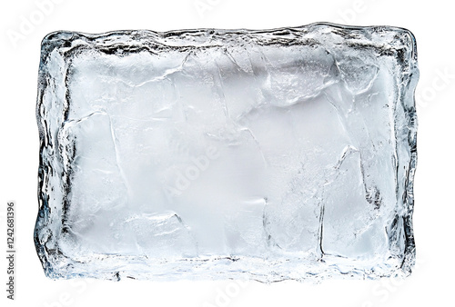 Frosted rectangular ice frame with textured edges, isolated on a transparent cutout background