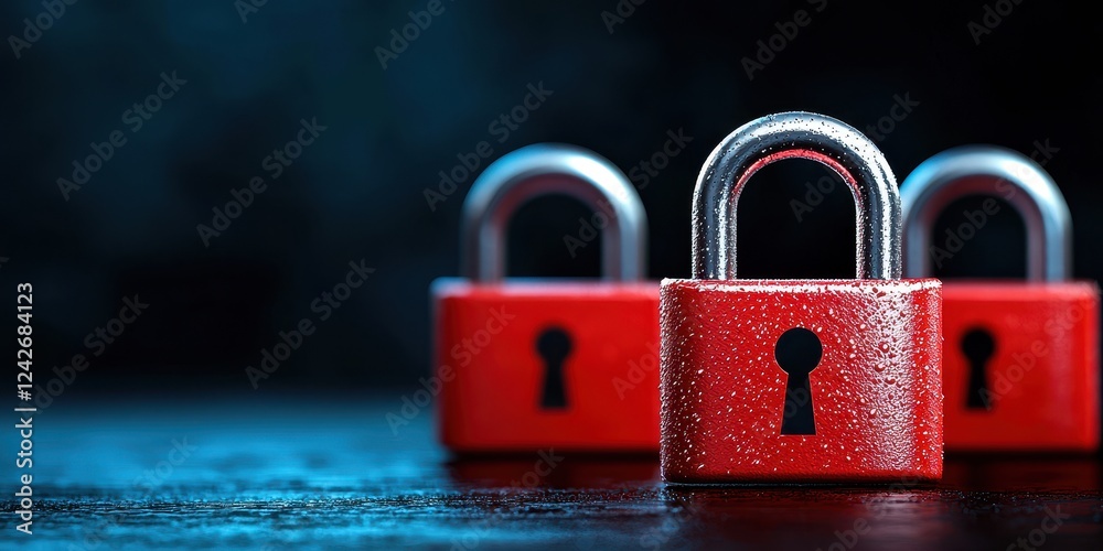 Fototapeta premium Red Locks on Dark Surface with Blue Backdrop