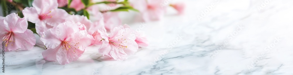 Delicate pink blossoms on marble background. Delicate pink blossoms on marble background.
