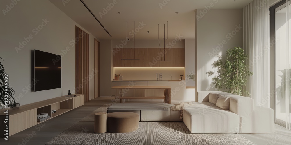 Fototapeta premium Modern Minimalist Apartment Living Room Design