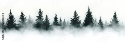 Misty Forest Silhouette Dark Trees Watercolor Painting