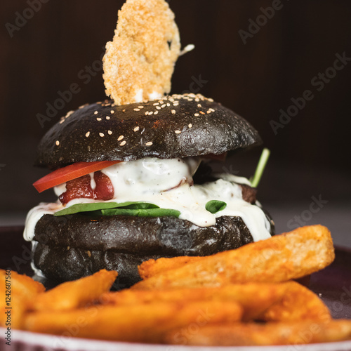 hamburguer nlack delicious food ha,burguesa negra deliciosa photo