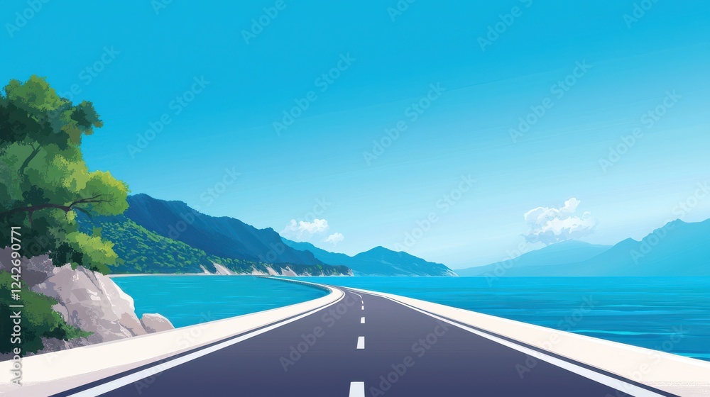 Obraz premium Scenic Coastal Road Along Turquoise Waters
