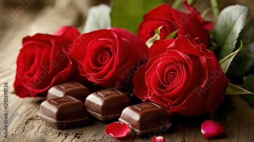 A beautiful bouquet of red roses, a symbol of love and romance, accompanied by a gift box