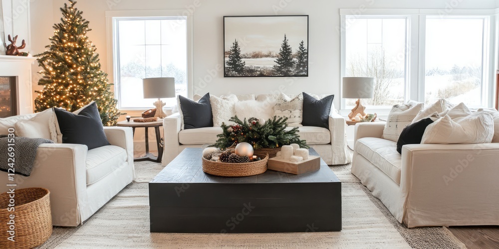 Fototapeta premium Elegant Winter Living Room Christmas Decor