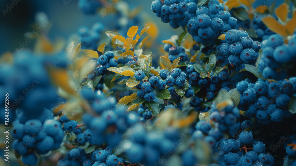 Fototapeta premium Branch of juicy blueberries after rain 