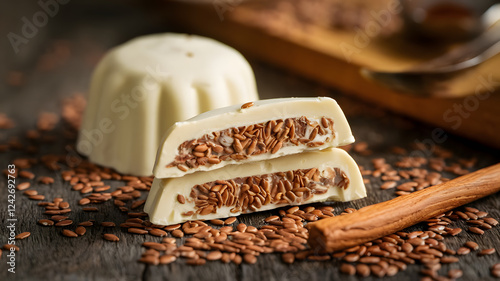 White chocolate filled with flaxseed and vanilla cream