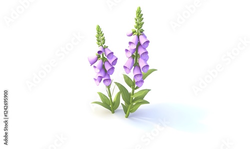 Wallpaper Mural Two purple foxglove flowers, isolated on white background, 3D render, nature illustration Torontodigital.ca