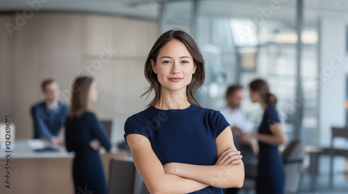 Businesswoman in a dynamic workplace with colleagues behind her Free Download Businesswoman in a dynamic workplace with colleagues behind her - GFXLoad