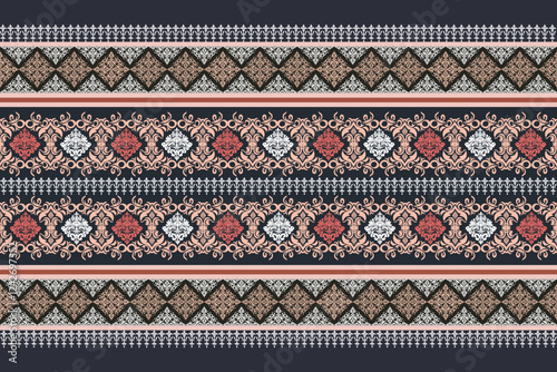 Vintage ethnic geometric pattern seamless design with ornate borders and traditional tribal elements for fabric textile wallpaper and fashion decor