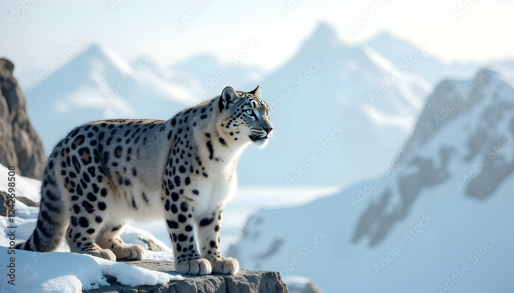 Majestic Snow Leopard in Snowy Mountains Wildlife Photography Majestic Snow Leopard in Snowy Mountains Wildlife Photography