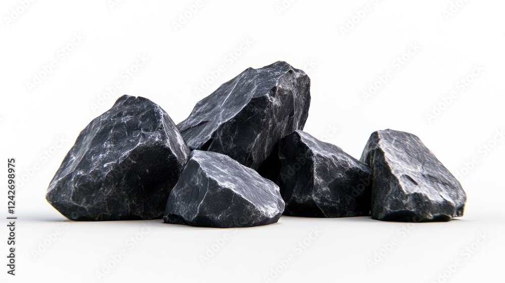 A pile of dark gray rocks isolated on a white background. A pile of dark gray rocks isolated on a white background.