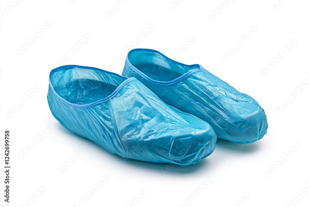 Fototapeta premium Disposable Blue Plastic Shoe Covers for Hygiene and Safety
