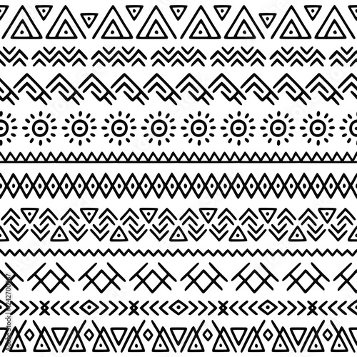 Seamless pattern, ethnic hand drawn background, vector design