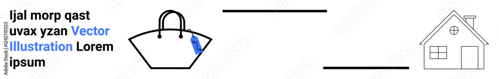 Minimalist handbag and house outline with horizontal lines. Ideal for retail, home decor, minimalism, branding, simplicity, conceptual design, flat landing page banner