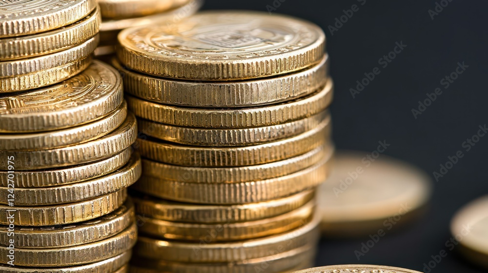 A close-up of stacked gold coins, showcasing wealth and currency. A close-up of stacked gold coins, showcasing wealth and currency.