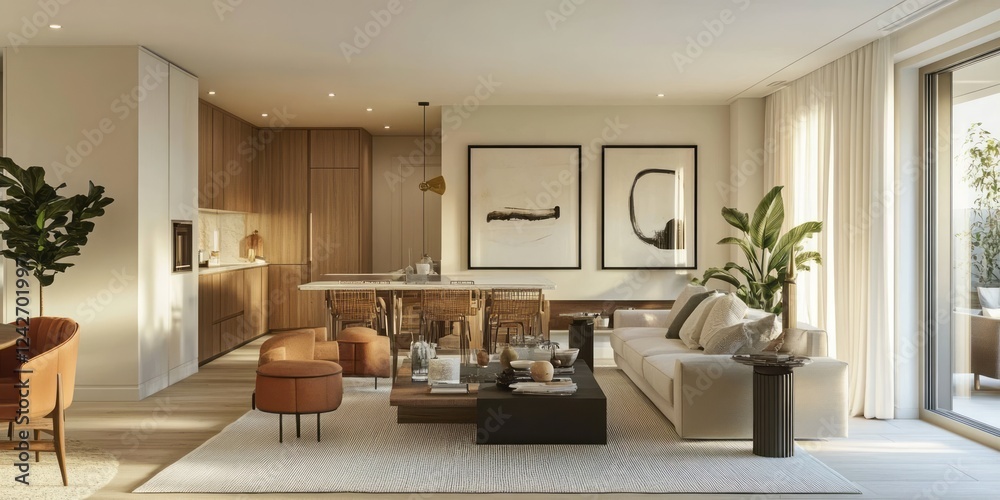 Fototapeta premium Modern Minimalist Apartment Living Room Design