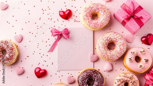 Valentine mockup card and heart background minimal. Sweet Treats and Lovely Hearts Romantic Celebration with Pretty Pink Decor and Festive Sprinkles.