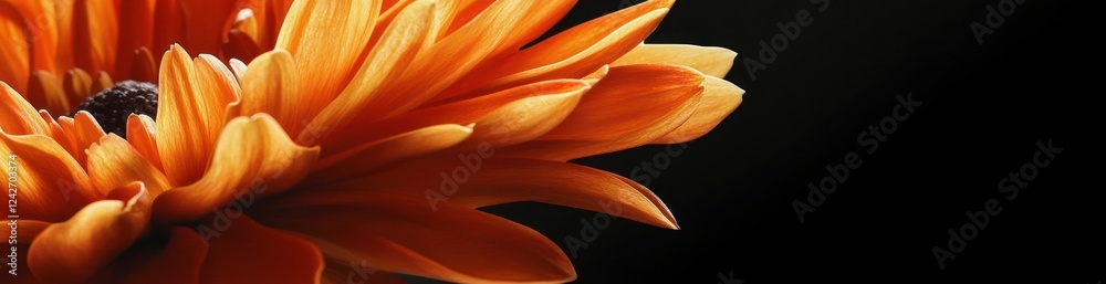 Close-up of a vibrant orange flower against a black background. Close-up of a vibrant orange flower against a black background.