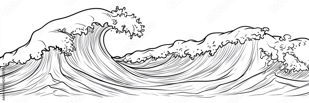 Fototapeta premium Powerful Ocean Waves Crashing Drawing