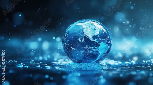 Wallpaper Mural Stunning Close-Up of Earth on Water Surface with Bright Blue Glow Capturing the Essence of Our Planet in a Serene and Enchanting Atmosphere Torontodigital.ca