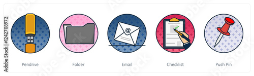 A set of 5 Business icons as pen drive, folder, email