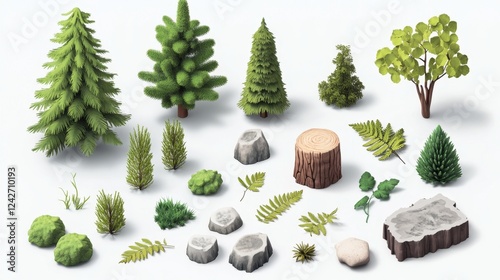Collection of Realistic Forest Elements in 3D Style for Design Use