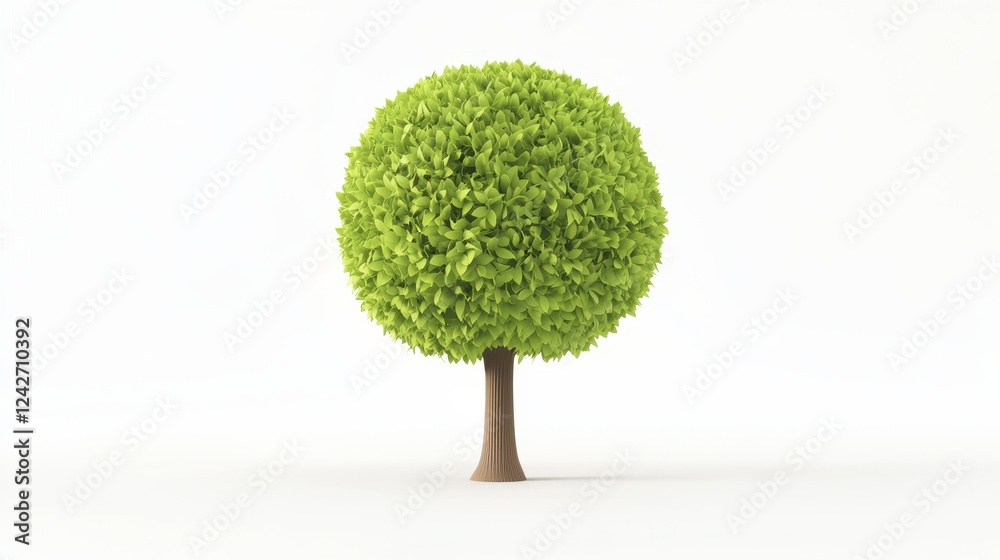Lush Green Tree with Round Canopy on White Background Lush Green Tree with Round Canopy on White Background
