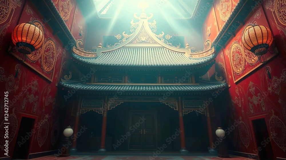 Obraz premium Design a lavish and culturally rich composition using a luxury red and gold Chinese-inspired background, evoking opulence and tradition.