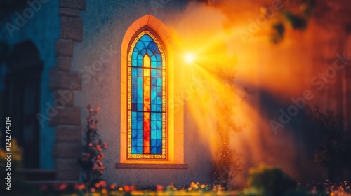 Radiant Light Streaming Through Stained Glass Church Window