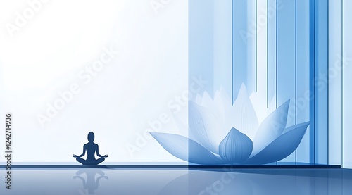 Meditation, yoga pose with lotus flower background,International Yoga Day concept