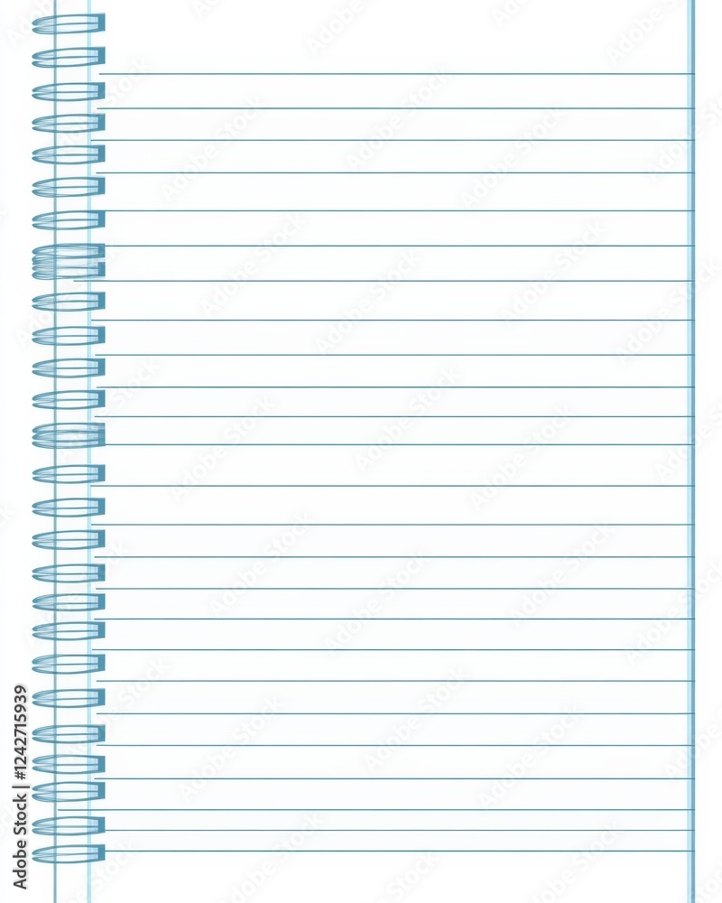 Spiral-bound notebook, blank pages, white background, education Spiral-bound notebook, blank pages, white background, education