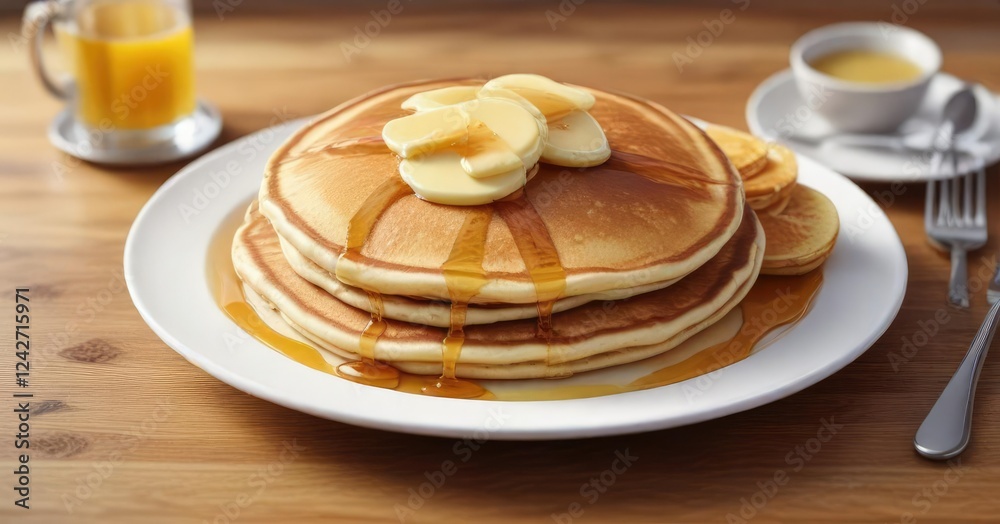 Watercolor drawing of a plate of pancakes with syrup and butter, syrup, plate, butter, art, painting Watercolor drawing of a plate of pancakes with syrup and butter, syrup, plate, butter, art, painting