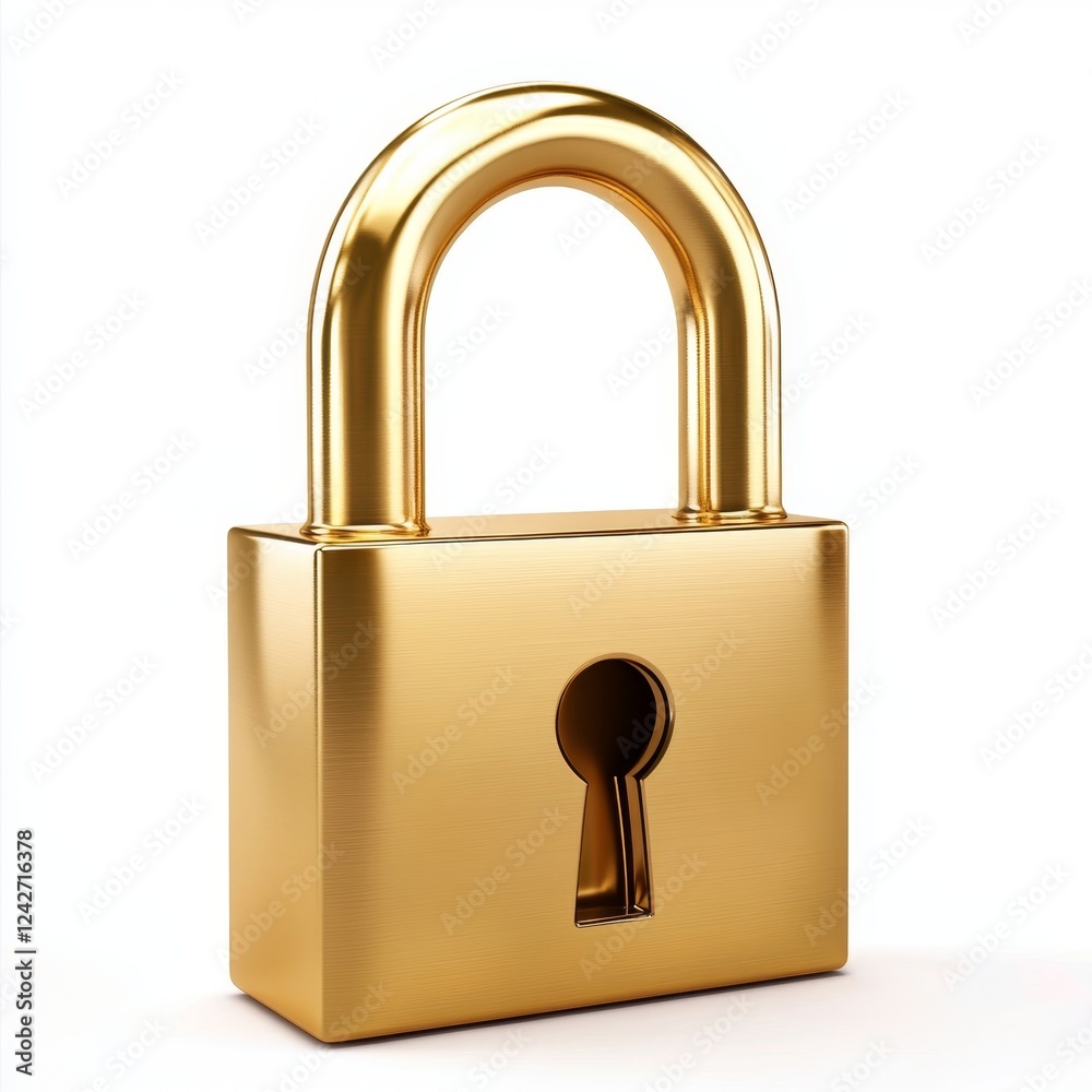 Shiny Gold Padlock Isolated on White Background for Security Concept