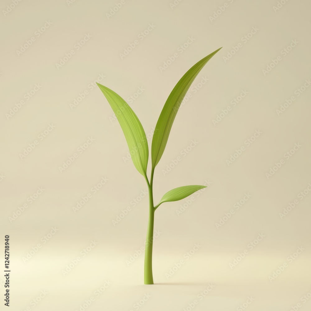 Obraz premium Fresh Green Sprout with Delicate Leaves on Minimalist Background