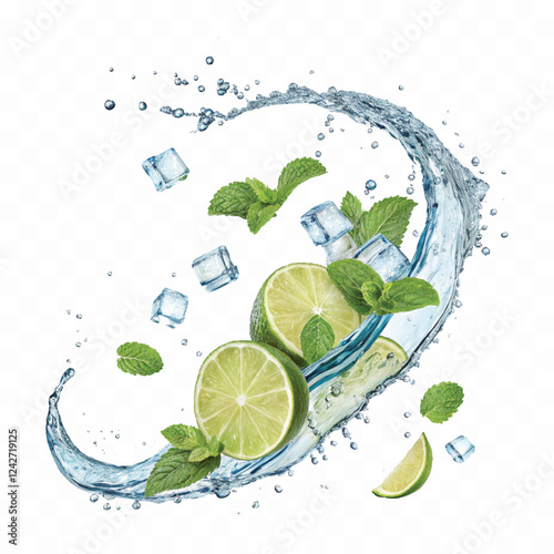 abstract 3d Juice splash with orange slice realistic vector. 3d citrus fruit liquid, summer tropical vacation drink symbol. Fresh vitamin sweet liquid flowing in motion isolated on white background