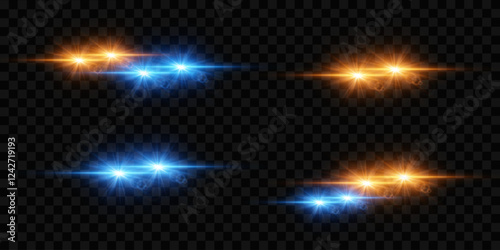 Collection of light effects and glare, light flash of stars. On a transparent background.