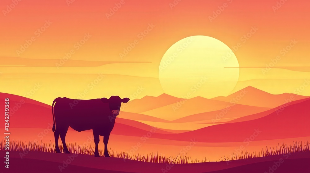 Silhouette of Cow Against Sunset Background Silhouette of Cow Against Sunset Background