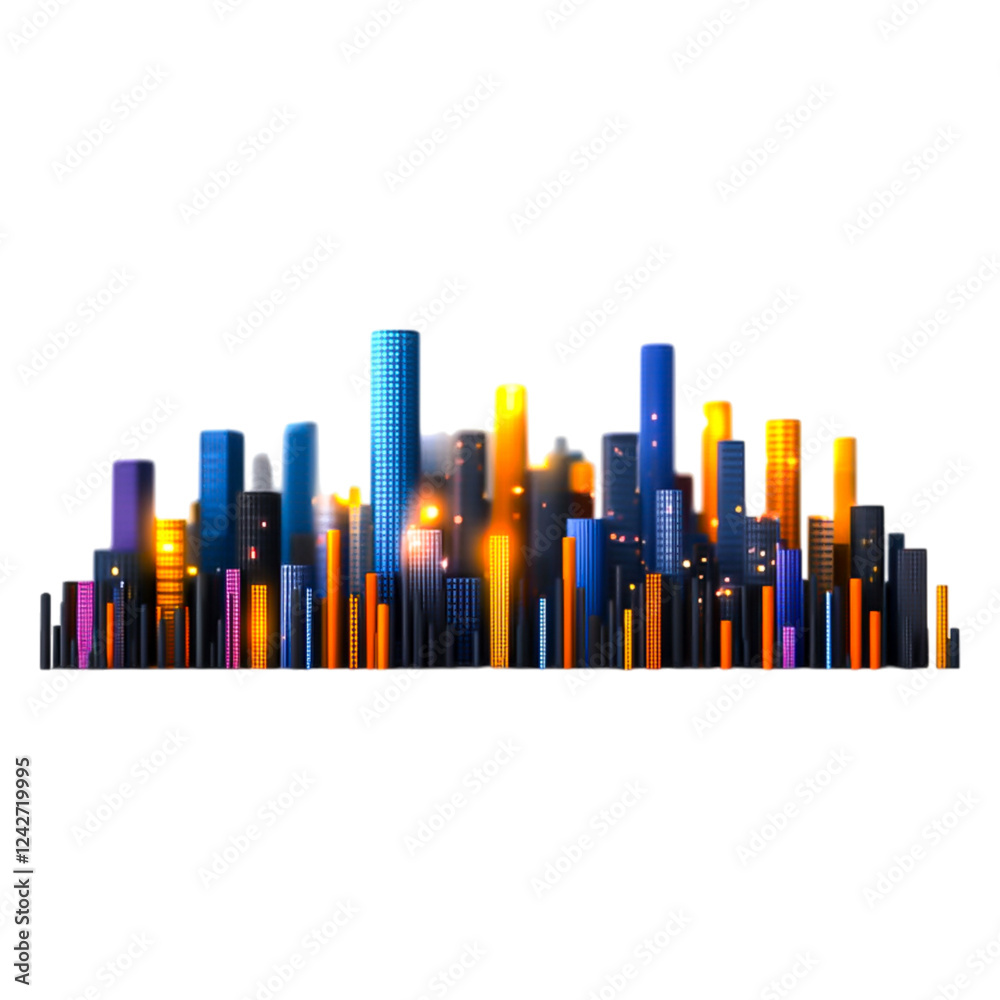 Obraz premium Colorful City Skyline with Illuminated Buildings at Night Vision
