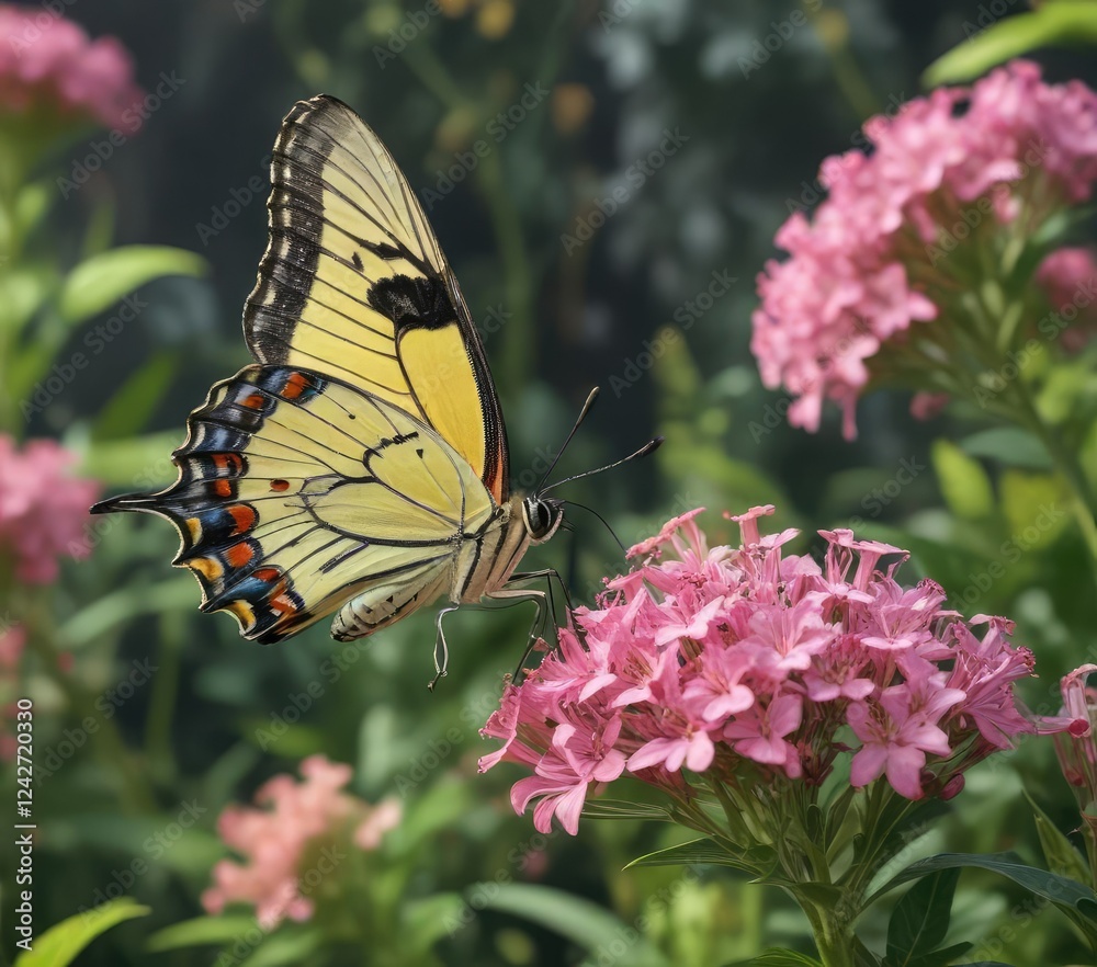 Vibrant shot of a Pieris brassicae butterfly feeding on nectar of a colorful plant, plant, spring, nectar Vibrant shot of a Pieris brassicae butterfly feeding on nectar of a colorful plant, plant, spring, nectar