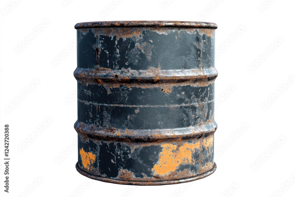 Rusty metal barrel, isolated, white background, industrial waste Rusty metal barrel, isolated, white background, industrial waste