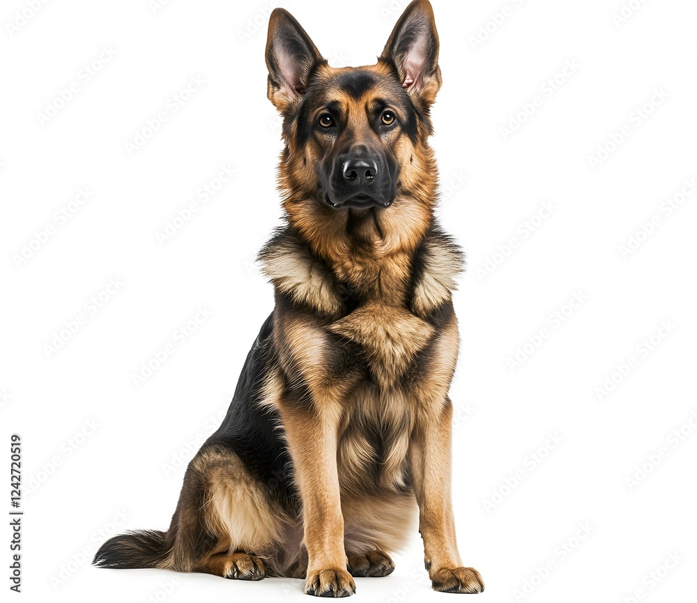 German Shepherd Dog Sitting Posing Against White Background German Shepherd Dog Sitting Posing Against White Background