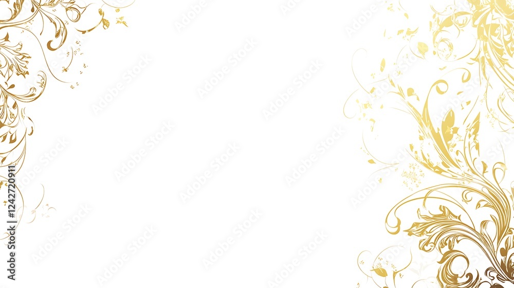 Gold floral frame, white background, elegant design, invitation Gold floral frame, white background, elegant design, invitation