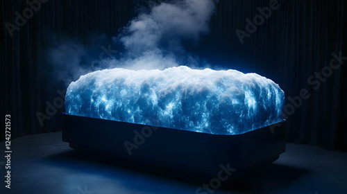 Cryogenic sleep pods with frost-covered glass, offering futuristic technology for suspended animation and advanced medical treatments, promoting life preservation.
