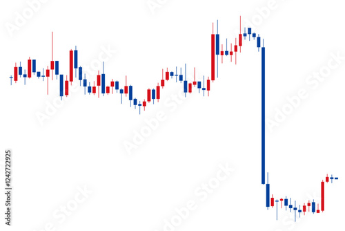 大暴落のチャート、ローソク足チャートのベクターイラスト、赤と青のローソク足