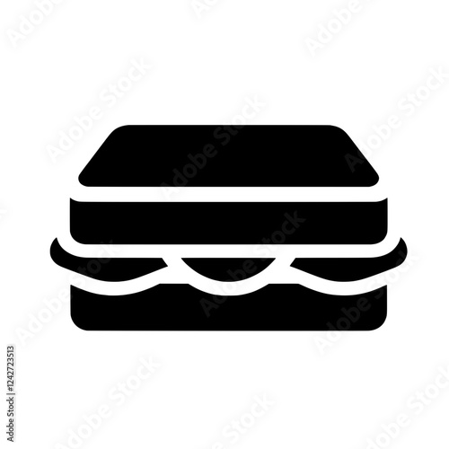 Sandwich Icon: A simple, yet visually engaging black and white icon of a sandwich with layers of bread and fillings, representing a satisfying lunch or snack.