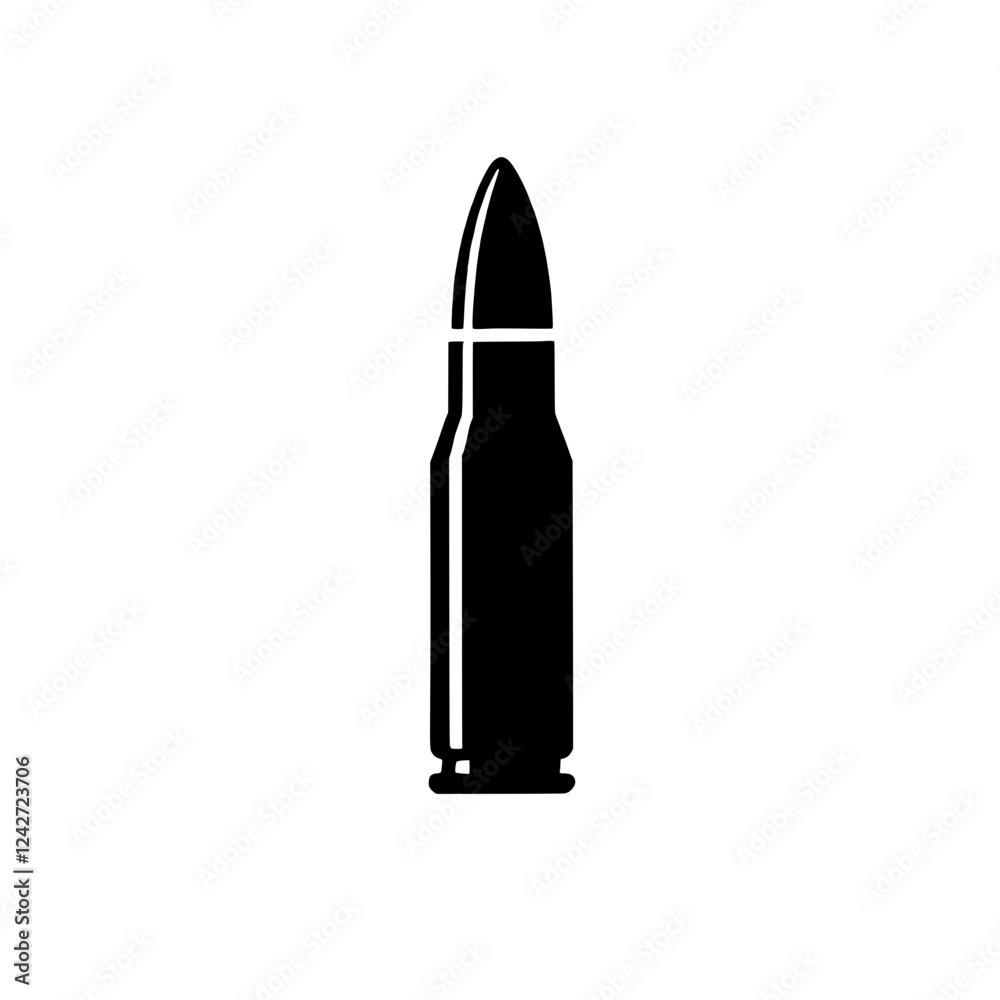 Bullet Icon: A simple yet powerful icon depicting a single bullet, a symbol of danger, aggression, or defense. Bullet Icon: A simple yet powerful icon depicting a single bullet, a symbol of danger, aggression, or defense.