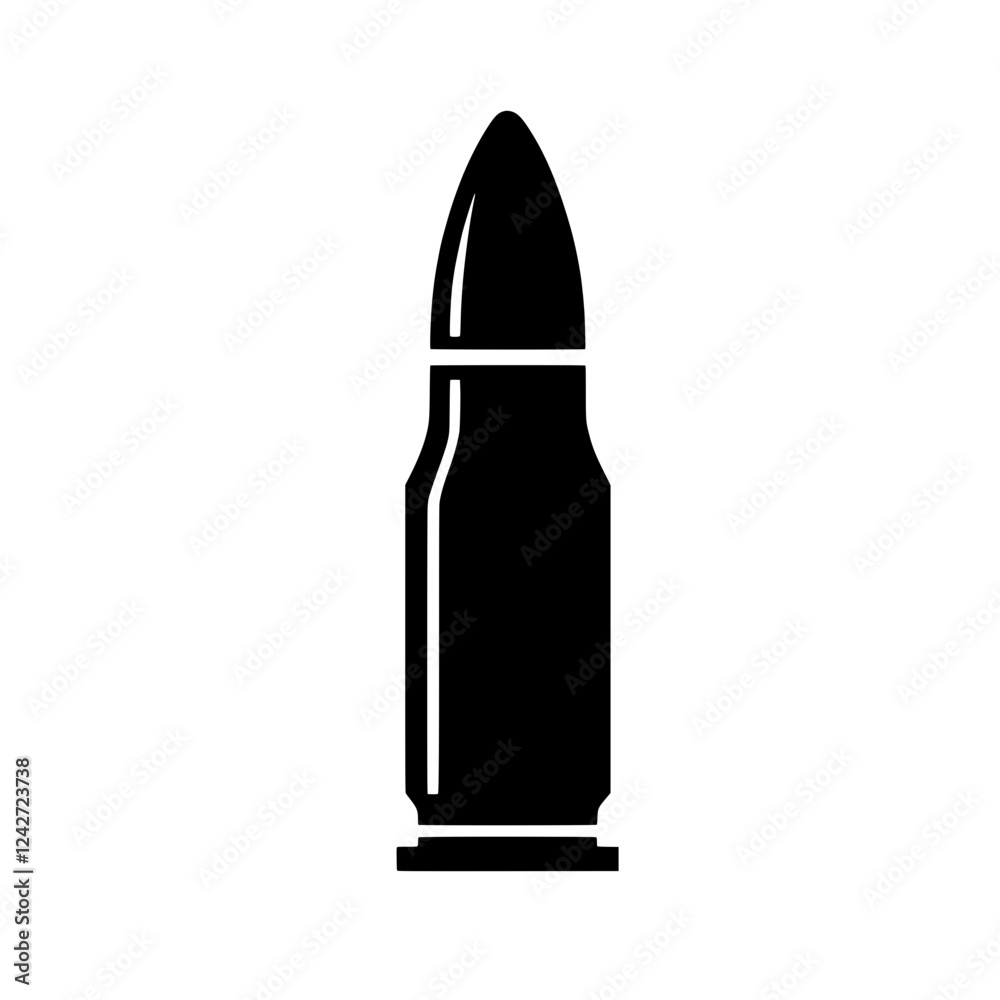 Bullet Icon: A stark black and white illustration of a single bullet, evoking a sense of power, danger, and the potential for violence. Perfect for conceptual art, war films. Bullet Icon: A stark black and white illustration of a single bullet, evoking a sense of power, danger, and the potential for violence. Perfect for conceptual art, war films.