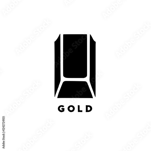 Abstract Gold Bar Logo:  A bold and minimalist logo design featuring a black abstract silhouette of a gold bar with the word "GOLD" typed below.