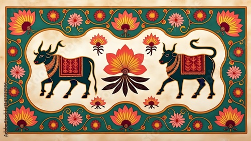 Sacred Pichwai Lotus and Cow Pattern in Deep Maroon and Gold